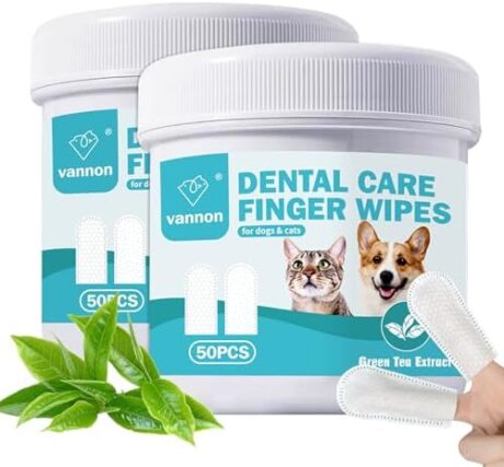 Vannon Pet Dental Care Finger Wipes, Pet Teeth Cleaning Wipes for Cats and Dogs, Dog Teeth Wipes, Freshen Breath, Reduce Plaque & Tartar, 2Pack, 100PCS