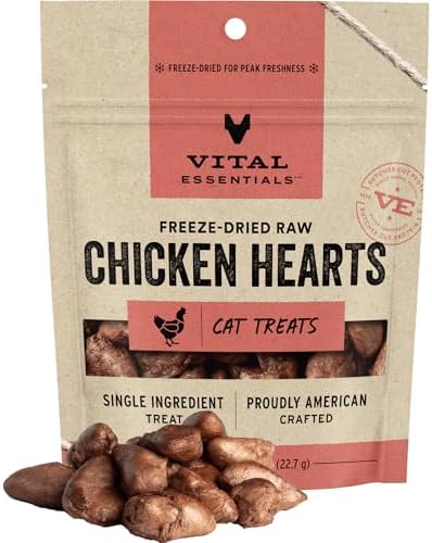 Vital Essentials Chicken Hearts Cat Treats, 1 oz | Freeze-Dried Raw | Single Ingredient | Grain Free, Gluten Free, Filler Free