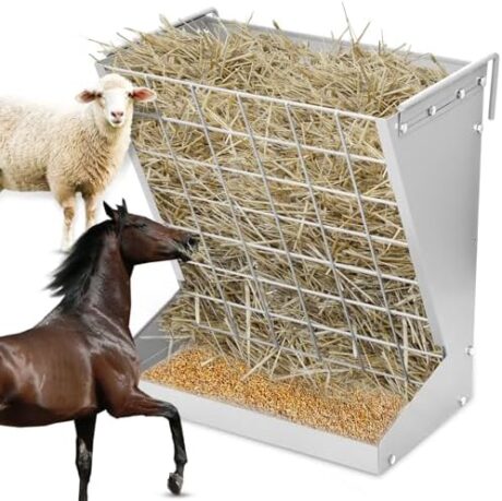 Wall Mount Hay Rack, Goat and Sheep Feeder, Hanging Feeder, Heavy Duty Galvanized Metal 2-in-1 Hay and Grain Feeders, Distance Adjustable Livestock Feeders, Hay Feeders for Goats, Sheep, Horses