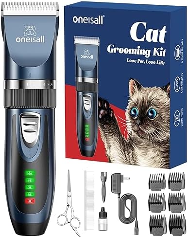 ooneisall Quiet Cat Clippers for Matted & Long Hair, 2-Speed Cordless Pet Shaver Grooming Kit for Cats, Small Dogs & Animals (Blue)