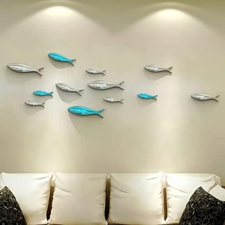 3D Fish Wall Decor Nautical Ocean Decoration, 12 Pack DIY Bathroom Living Room Decoration, Silver Plating Beach Coastat Decor Art, Fish Wall Art