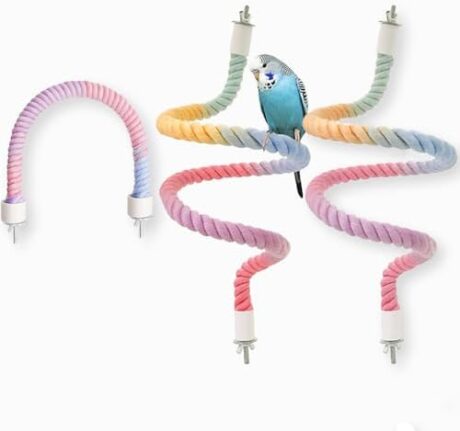 3pcs Nopikku Gradient Bendable Bird Rope Perch Stand Bird Cage Climbing Rope Toys for Parakeet Lovebirds Cockatiels Budgies Play (2 Long + 1 Short)