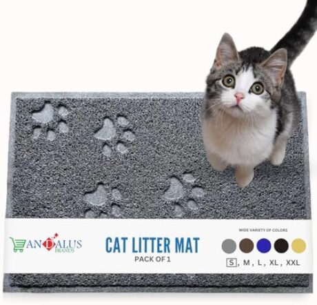 Andalus Small Cat Litter Mat, Pack of 1 - Waterproof, Non-Slip & Easy to Clean Cat Litter Box Mat for Extra Efficient Pet Litter-Trapping, Grey (15.75” X 11.75”)