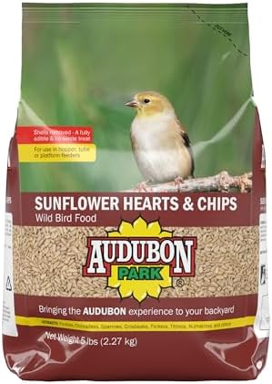 Audubon Park Sunflower Hearts & Chips Wild Bird Food, No Mess Sunflower Seeds for Birds, 5-Pound Bag