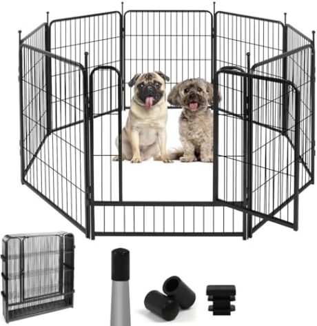 ComSaf Dog Playpen, 32" Height 8 Panels Metal Dog Fence, Playpen Pet Fence for Large/Medium/Small Dogs, Portable Dog Pen for Outdoor, Indoor, RV, Camping, Yard