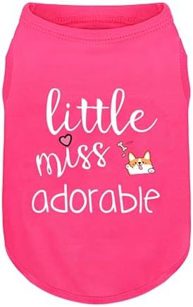 Cotton Dog Shirt with 'Little Miss Adorable' Corgi Head Print, Soft & Breathable Pet Apparel for Small, Medium, and Large Dogs, All-Season Sleeveless Vest, Cute and Comfortable Dog Outfit.Pink M