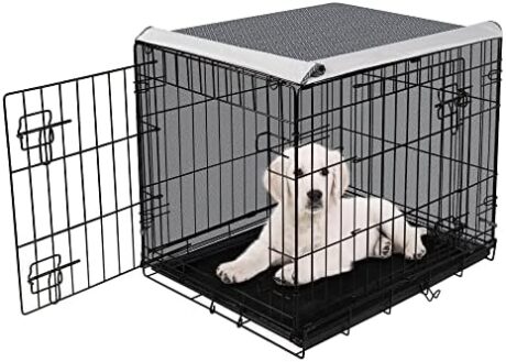 Dog Crate Cover for Wire Cages 24 Inch Indoor Breathable Polyester Pet Kennel Cover Machine Wash & Dry Double Door Small (Cover Only)