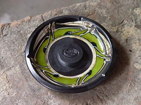 Hand Painted Green Ceramic Ash Tray - Pottery Smoking Tray - Home Decor - Cat Food Bowl - Danko