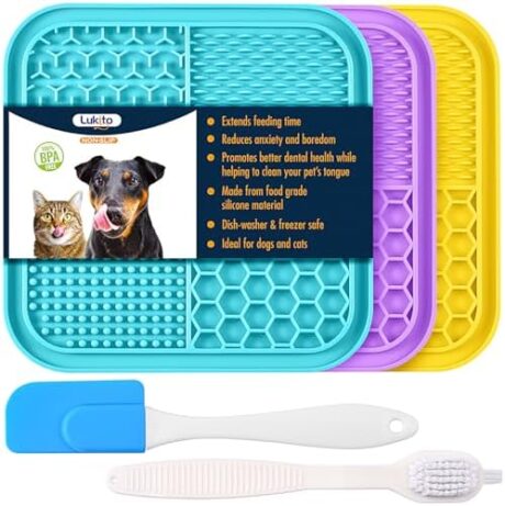 LUKITO 3PCS Lick Mat for Dogs and Cats With Suction Cups, Anxiety Relief, Peanut Butter Pad for Boredom Reducer, Enrichment Toy, Bathing and Grooming
