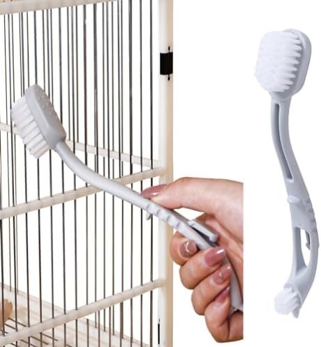 MANON ROSA Bird Cage Cleaner with Two Brush Heads Long Handle Tool for Cleaning Bird Parrot Cages Kennels Perches