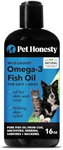 Omega 3 Fish Oil for Cats & Dogs (16oz), Wild Caught Omega 3 Fish Oil for Dogs Skin and Coat Supplement, Supports Shedding, Skin & Coat, Immunity, Joint, Brain & Heart, EPA + DHA