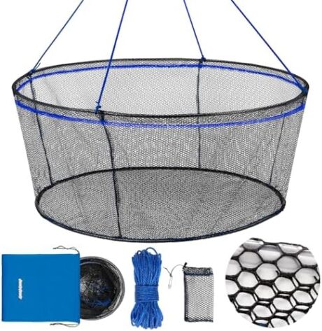 QualyQualy Foldable Fishing Net, Landing Fishing Pier Nets, Drop Net for Pulling Up Fish with Rope, Portable Bridge Fishing Net for Minnows, Crawfish, Shrimp