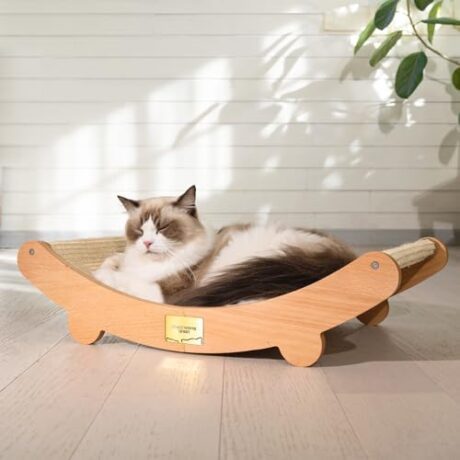 Sisal Cat Scratcher Bed for Indoor Cats Hammock for Scratching Pad Cat Chair Nartural Sisal Scratch Post for Large Cats Scratcher Lounge, Wooden Cat Furniture(Standard Edition)