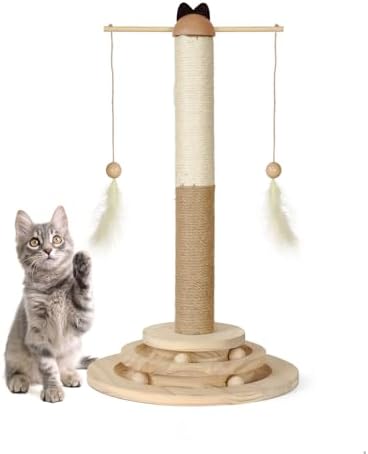 Yokee Cat Scratch Post, Natural Sisal Rope and Sturdy Base, Multi-Functional, Suitable for All Breeds, 12.6 x 12.6 x 22 Inches