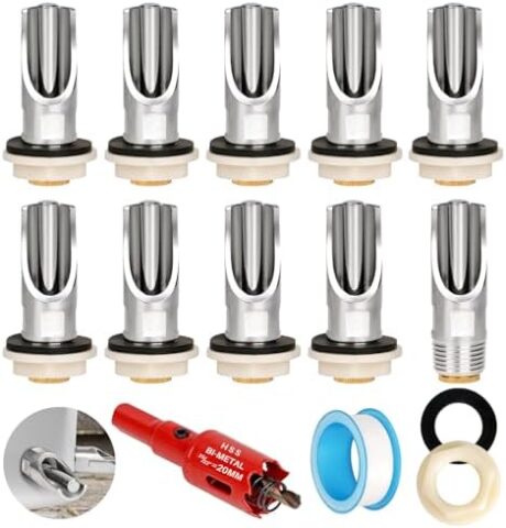 10PCS 1/2 NPT Pig Waterer Nipple Barrel Kit Stainless Steel Pig Waterer Nipples Systems Kit Pig Nipple Water Drinker for Sows Piglets Livestock Water Trough (10 Pig Nipples Kit)