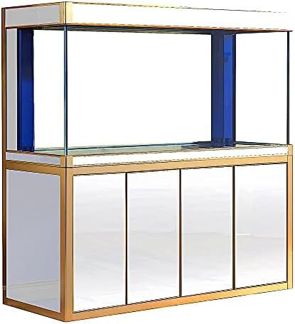 250 Gallon Aquarium Fish Tank LED Light Pump Freshwater Filter Upright Fishtank Stand Bundle Straight Corners Ultra Clear Tempered Glass with Complete Aquarium Setup (White with Gold Trim)