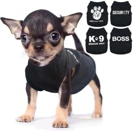 4 Pieces Chihuahua Clothes Dog Clothes for Small Dogs Boy Summer Teacup Yorkie Spring Letter Security Pet Shirts Soft Puppy Cloth Tiny Doggie Outfit Pet Cat Clothing XXS Black