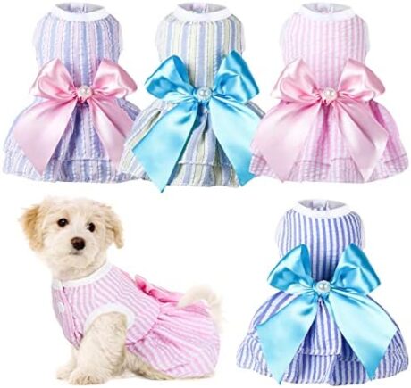 4 Pieces Dog Dresses Dogs Puppy Clothes Summer Princess Pet Dresses Girl Female Doggie Tutu Skirt Apparel for Chihuahua Yorkies Pup Cat Outfit(Medium)