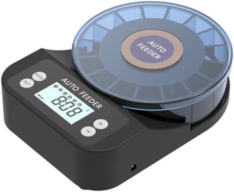 60ml Automatic Fish Feeder, USB Rechargeable Auto Fish Food Dispenser with Timer, LCD Display, Auto Vacation Timer