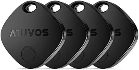 ATUVOS Air Tags-4 Pack, Bluetooth Luggage Tracker Works with Apple Find My APP (iOS Only, Not for Android), Keys Finder and Item Locator for Luggage, Backpack, Suitcases, Replaceable Battery (Black)