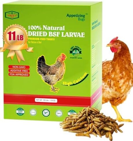 Amzey 11 LBS Dried Black Soldier Fly Larva - 100% Natural BSF Larvae - 85X More Calcium Than Mealworms - High Calcium Treats for Chickens, Birds, Reptiles, Hedgehog, Geckos, Turtles