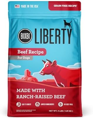 BIXBI Liberty Grain Free Dry Dog Food, Beef, 4 lbs - Fresh Meat, No Meat Meal, No Fillers - Gently Steamed & Cooked - No Soy, Corn, Rice or Wheat for Easy Digestion - USA Made