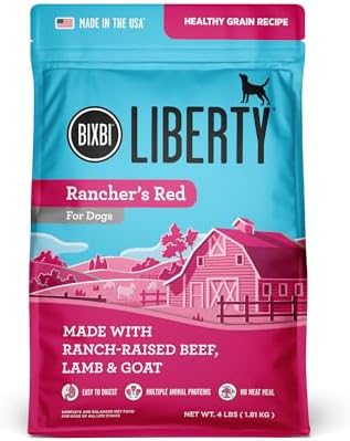 BIXBI Liberty Grain Friendly Dry Dog Food, Rancher's Red Recipe, 4 lbs - Fresh Meat, No Meat Meal, No Fillers - No Soy, Corn, Rice or Wheat for Easy Digestion - USA Made