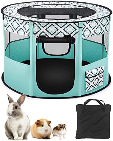 BNOSDM Rabbit Playpen with Zippered Top Portable Small Pet Cage Tent Bunny Foldable Pop Up playpen Indoor Outdoor Travel Use Exercise Yard Fence for Rabbits Ferrets Cats Guinea Pigs