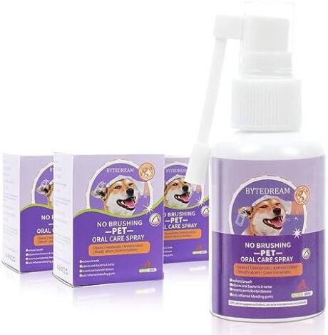 BYTEDREAM Dog Tooth Brushing kit,Breath Freshener Spray for Dogs and Cats 100% Natural Herbs to Eliminate Plaque and Gum Disease, Recommended by pet Dentists（150ml/5.07oz）