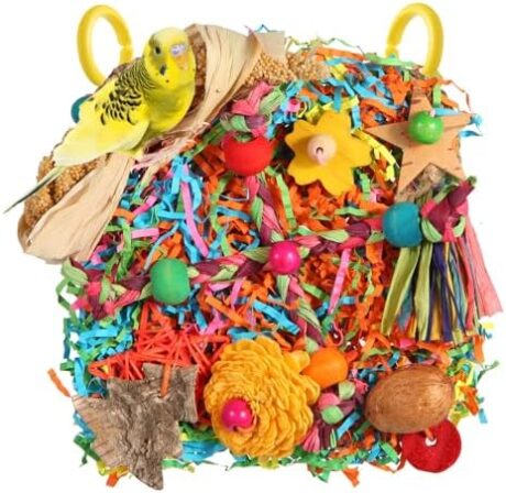 Bird Toys, Parakeet Toys Bird Foraging Toys Grass Mat Climbing Wall for Parakeet,Parrot,Cockatiel,Conure,Lovebird,Budgie Cage Small to Medium Birds (Twinkle Star)