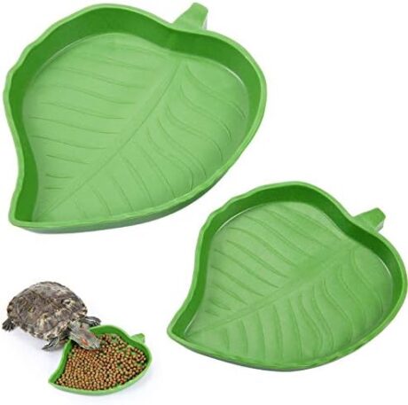 Boao 4 Pieces Leaf Reptile Food Water Bowl Plate Turtle Feeding Dishes for Tortoise Corn Snake Crawl Pet Bearded Dragon, Lizards, Gecko Drinking and Eating, 2 Sizes(Null)