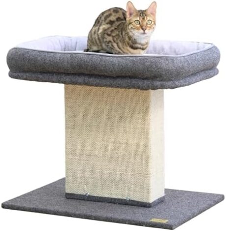 Catry Mellow 2-Level 19" Cat Tree with Large Washable Replaceable Bed, Big Sisal Post, Quick Assembly, Built to Last, Ideal for Small to Large Cats, Grey