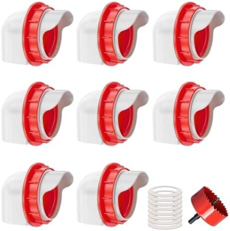 Chicken Feeders No Waste, DIY Automatic Poultry Feeder 8 Ports 1 Hole Saw with Covers Gravity Feed Kit for Buckets Barrels Bins Troughs