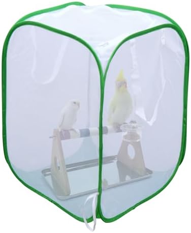 Collapsible Mesh Bird Cage for Song Bird, Bird Cage Seed Catcher White, Large Parakeet Cages, Pop-Up Design, 18 x 18 x 46 Inches