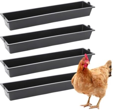 DQITJ 4 Pack Chicken Large Capacity Feeder Plastic Feed Trough Bucket Hanging Food Dispenser for Chicken Duck Pigeon Bird Livestock Poultry (23.6": Black)