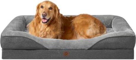 EHEYCIGA Memory Foam XL Dog Bed for XLarge Sized, Extra Large Orthopedic Dog Sofa with Sides and Waterproof Liner, Washable Bolster Pet Bed Couch with Removable Cover, 42x30x7.5 Inch, Grey