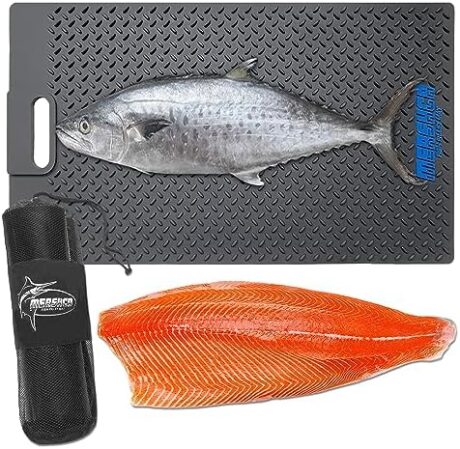 Fish Fillet Mat 14"x24", with Storage Bag, Portable Fish Cleaning & Cutting Board Grips Fish for Easy Filleting, Fish Mat for Scaling Fish (D：Small logo)