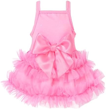 Fitwarm Sparkly Dog Tiered Dress, Fancy Dog Clothes for Small Dogs Girl, Bohemian Doggie Birthday Outfit, Pet Apparel, Pink, Small