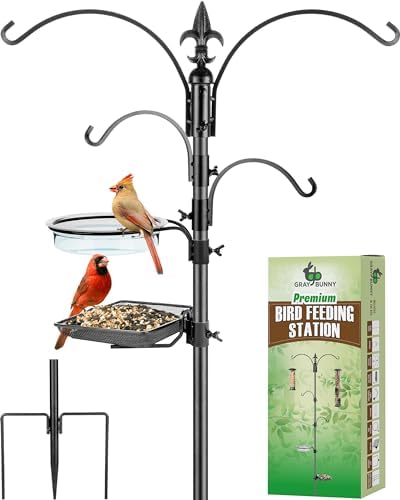 Gray Bunny Bird Feeder Stand, 4-Hooks, 91" Bird Feeder Hanger