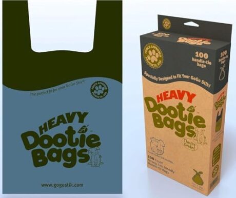 HEAVY Dootie Bags with EZ Tie Handles. Clean and Convenient for Pet Dog Poop, Cat Litter. Multi-Use. Great for Swivel Bin and Gogo Stik Scoopers. Made with Cornstarch. Strong, Leakproof and Very Large