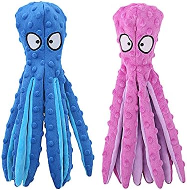 HGB Squeaky Dog Toys - Octopus No Stuffing Crinkle Plush Large Dog Toys to Keep Them Busy for Puppy Teething Chewing, Pet Supplies for Small, Medium, and Large Breeds, 2 Pack