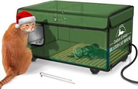 Heated Cat House for Outdoor Cat in Winter | Weatherproof Heated Shelter Kitty Bed with Pet Heating Pad | Waterproof & Elevated & Insulated Feral House | Warm Home for Outside Stray Barn