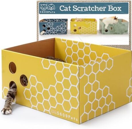 Heavy Duty Cardboard Cat Scratcher Box with Refillable Double-Sided Cat Scratching Board for Indoor Cats