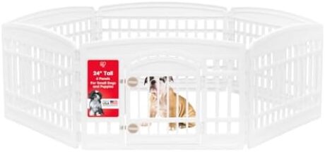 IRIS USA 24" 6-Panel Dog Playpen with Door, 61 x 61 x 24, Puppy Playpen, Dog Play Pen Indoors, Pet Fence, Puppies/Small Dogs, White