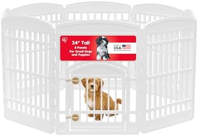 IRIS USA 34" 8-Panel Dog Playpen with Door, 63 x 63 x 35, Puppy Playpen, Dog Play Pen Indoors, Pet Fence, Puppies/Small Dogs, White