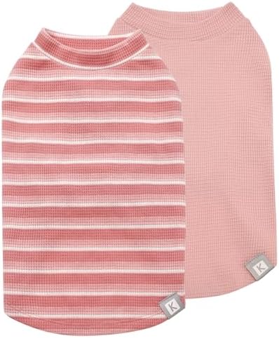 KYEESE 2Pack Waffle Dog Shirts for Small Dogs Stretchy T-Shirts Lightweight Tank Top Sleeveless Striped Vest Breathable Cat Tee, Medium, Pink+Striped
