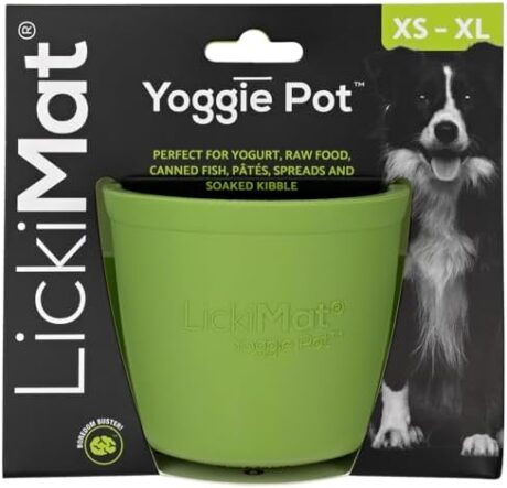 LICKIMAT Yoggie Pot – Distraction, Fun and Enrichment. Long Lasting Rubber Licking Treat Dispenser for All Dog Sizes and Slow Feeder for Small Dogs - Green