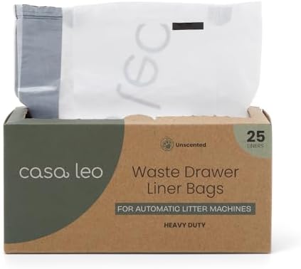 Leo's Loo Too by Casa Leo I Waste Litter Drawer Liner Bags for Automatic Litter Boxes I Heavy Duty 2mil Thick with Drawstring I Unscented 25 count