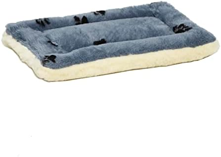 MidWest Homes for Pets XXS QuietTime Reversible Paw Print Pet Bed, Soft Faux Fur & Fleece 18-Inch Crate Mat for Small Dogs & Cats, Machine Washable, Blue and Cream