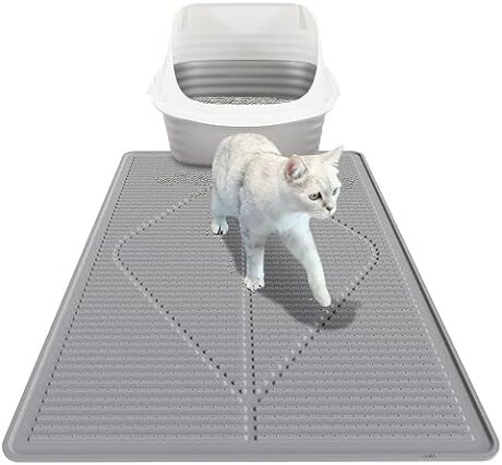 Mofason Cat Litter Mat XXL - Waterproof Kitty Litter Box mat for Floor - Extra Large Pet Trapping Litter Rug Pad - Silicone Cat Supplies & Accessories for Indoor Cats (38" x 25") -Grey